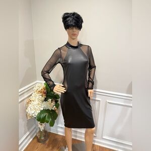 Faux leather sheer midi dress